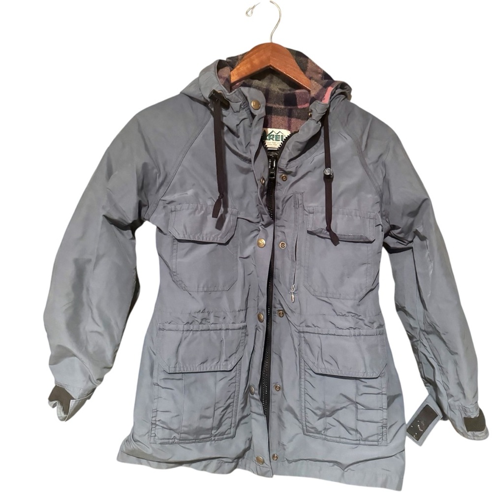 Vintage REI Flannel Lined Full Zip Rain Jacket Blue Size XS